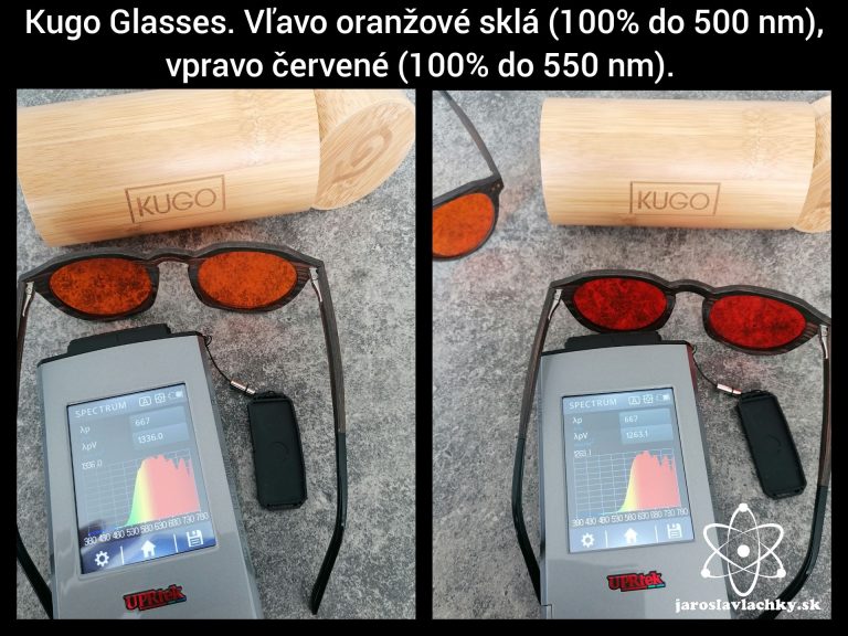 Okuliare blokujúce modré svetlo Kugoglasses porovnanie. Oranźové a červené, jaroslav lachký meranie spektrometer